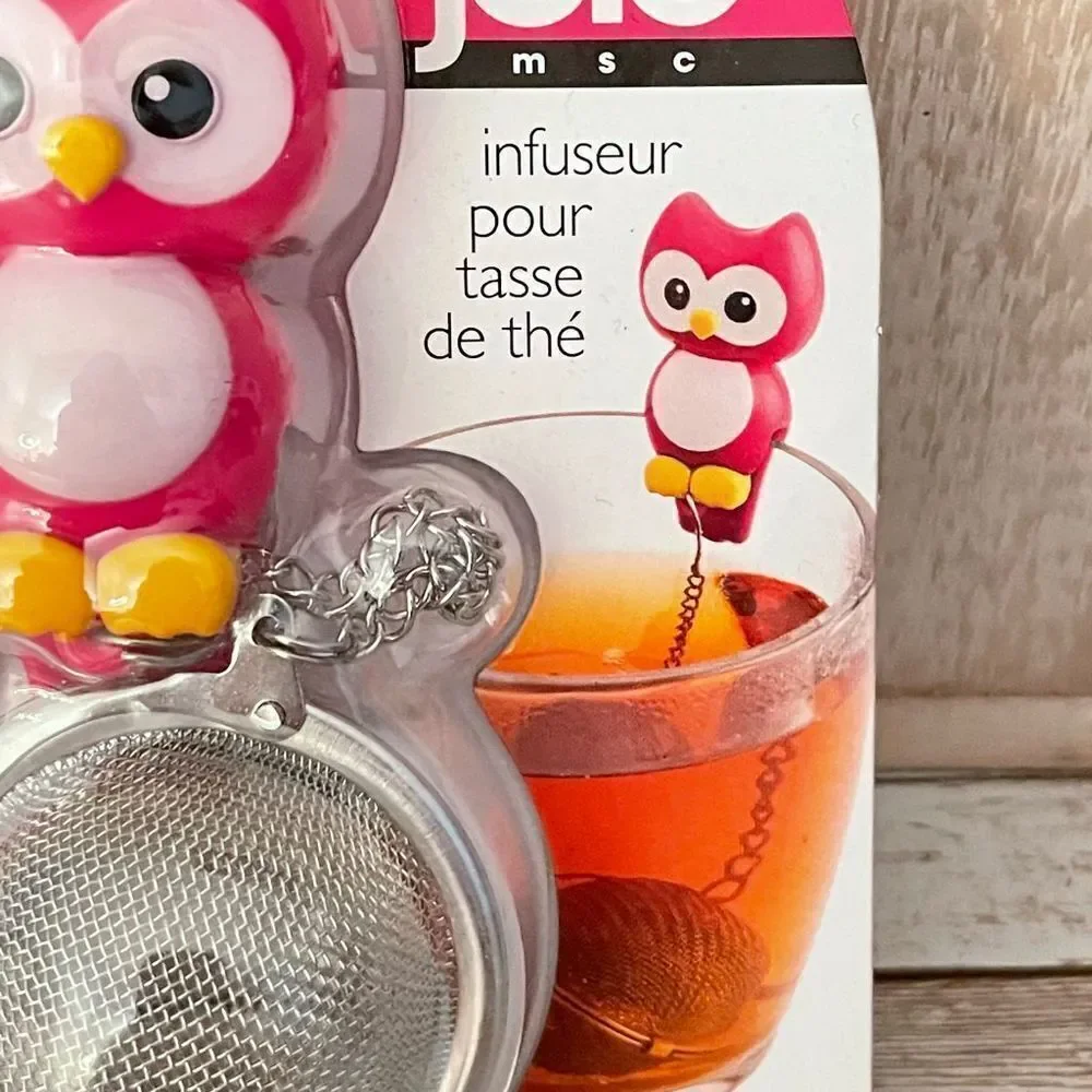 NWT JOIE Hoot stainless steel pink Owl Tea cup Infuser